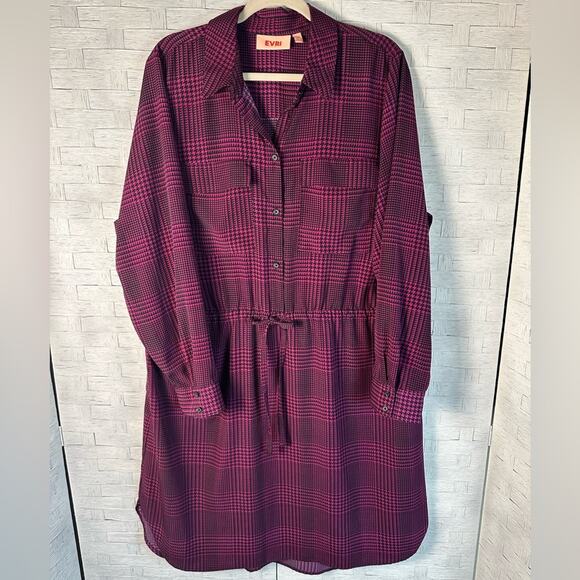 Evri houndstooth long sleeve, mini dress, burgundy, black academia plus size - Picture 1 of 11